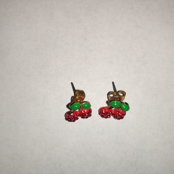 Gold Cherry Pole-back Earrings - Picture 2 of 2